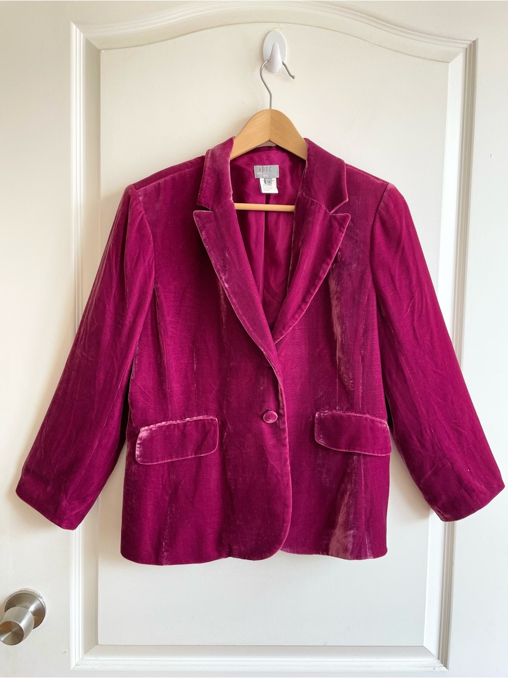 Philippe Adec Raspberry Pink Velvet Blazer Jacket Silk Lined Sz 14 Whimsy Girly